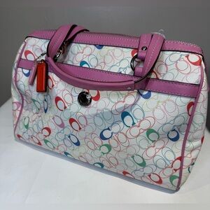 Coach Chelsea Signature C Multicolor Satchel with Pink Leather Trim 2010 16875